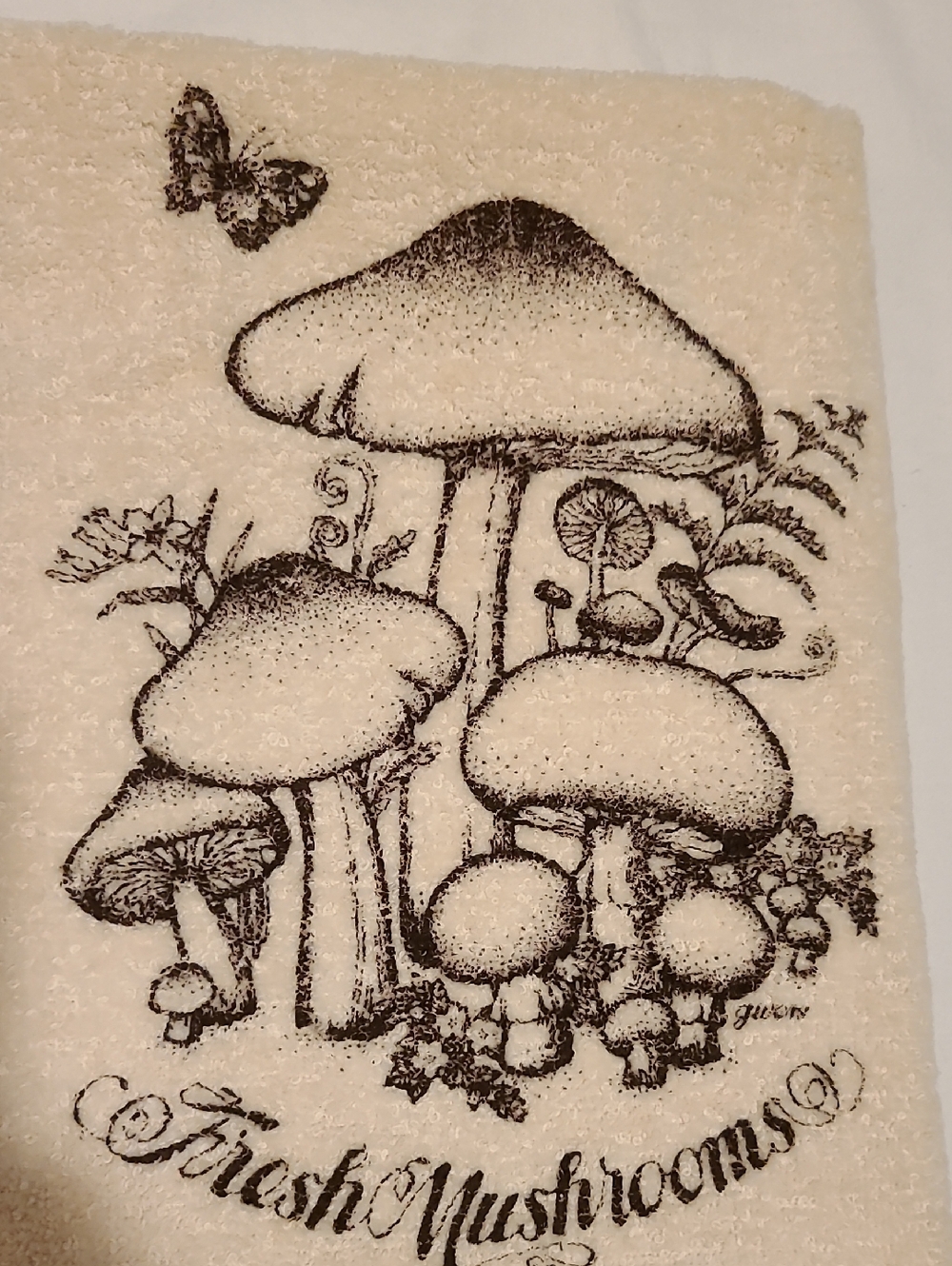 Vintage Cannon Fresh Mushrooms Butterfly Kitchen Towel And Pot Holder 70s - Picture 11 of 11